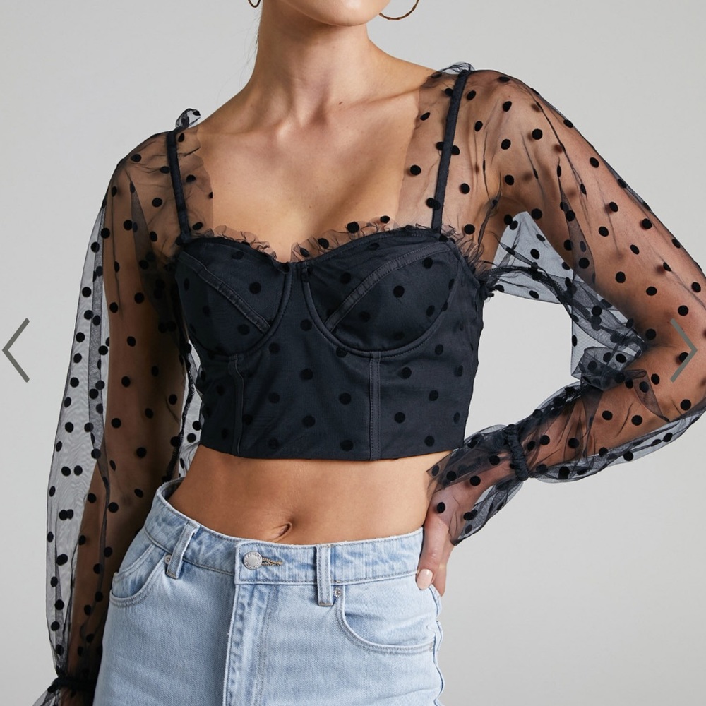 runaway the label chloe top! cute polka dot + ruffle detail. never worn.